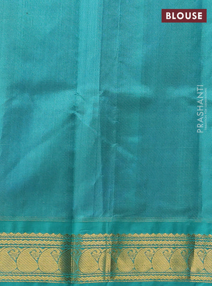 Silk cotton saree blue and teal blue with allover vairaosi pattern and zari woven kovai border