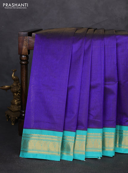Silk cotton saree violet and teal blue with allover vairaosi pattern and zari woven kovai border