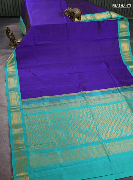 Silk cotton saree violet and teal blue with allover vairaosi pattern and zari woven kovai border