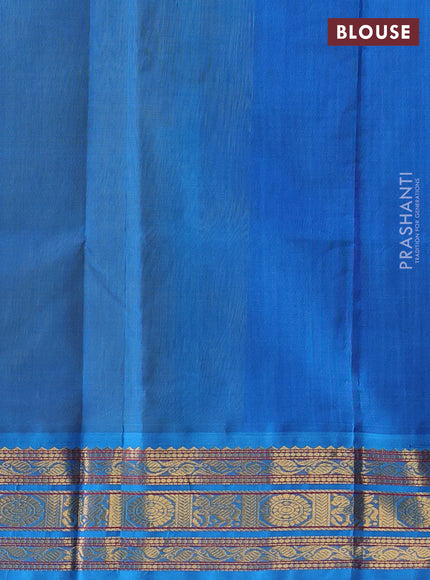 Silk cotton saree pista green and cs blue with allover small checked pattern and temple zari woven korvai border