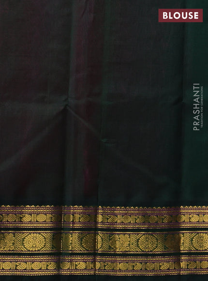 Silk cotton saree pink and bottle green with allover small checked pattern and temple zari woven korvai border