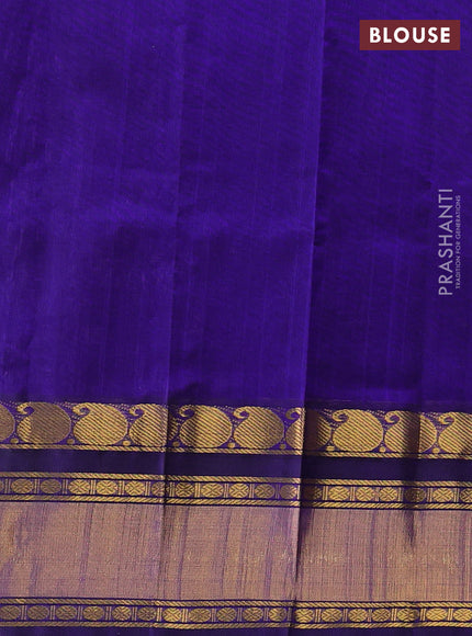 Silk cotton saree lavender and blue with allover checked pattern and zari woven korvai border
