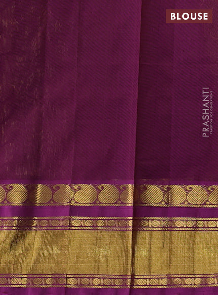 Silk cotton saree dual shade of mustard and purple with allover checked pattern and zari woven korvai border