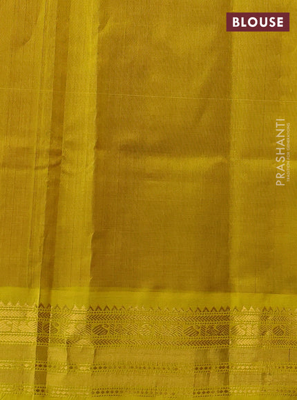Silk cotton saree pink and yellow with plain body and temple zari woven korvai border