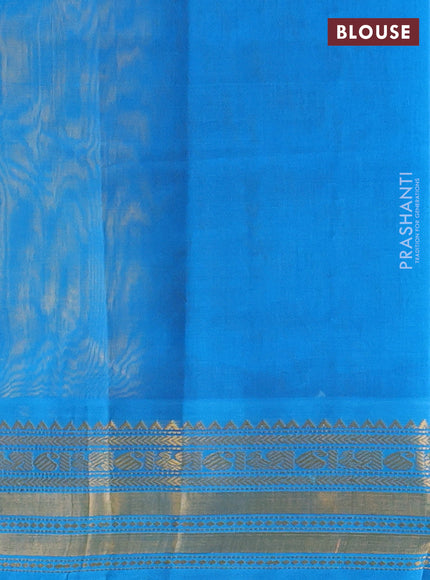 Silk cotton saree lime yellow and cs blue with plain body and temple zari woven korvai border
