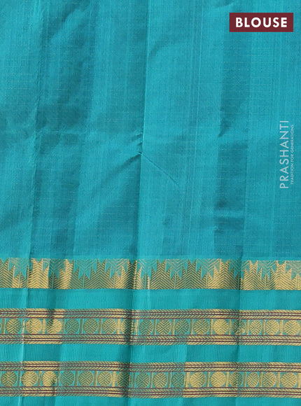 Silk cotton saree violet and teal blue with allover small zari ckecked pattern and temple rettapet zari woven korvai border