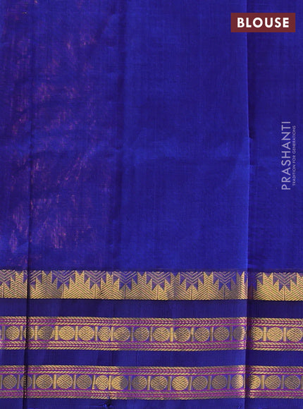 Silk cotton saree pastel pink and blue with allover small zari ckecked pattern and temple rettapet zari woven korvai border