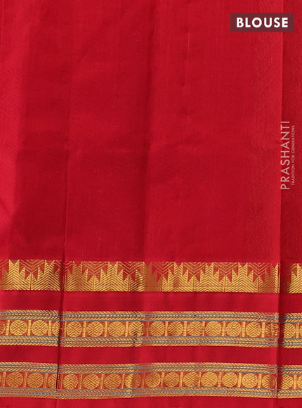 Silk cotton saree purple and red with allover small zari ckecked pattern and temple rettapet zari woven korvai border