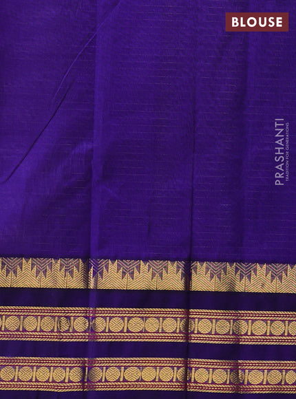 Silk cotton saree lavender and blue with allover small zari ckecked pattern and temple rettapet zari woven korvai border