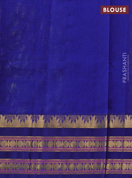 Silk cotton saree pista green and blue with allover small zari ckecked pattern and temple rettapet zari woven korvai border