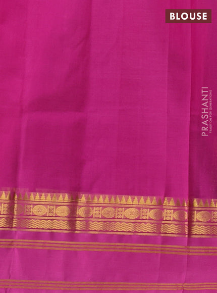 Silk cotton saree coffee brown and pink with plain body and temple rettapet zari woven korvai border