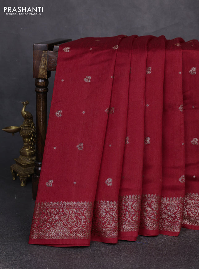 Banarasi semi matka silk saree kumkum red with allover thread & zari woven buttas and woven border