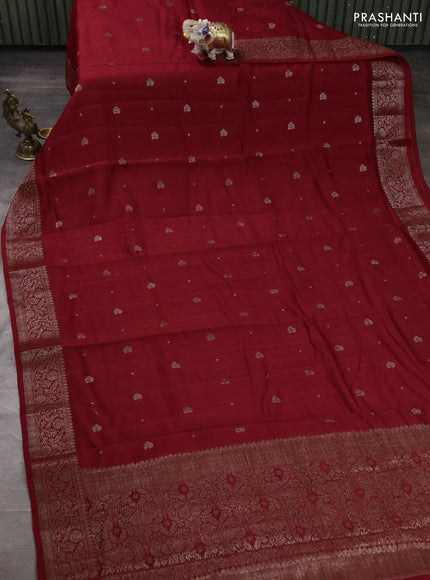Banarasi semi matka silk saree kumkum red with allover thread & zari woven buttas and woven border