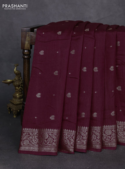 Banarasi semi matka silk saree deep maroon with allover thread & zari woven buttas and woven border