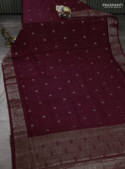 Banarasi semi matka silk saree deep maroon with allover thread & zari woven buttas and woven border