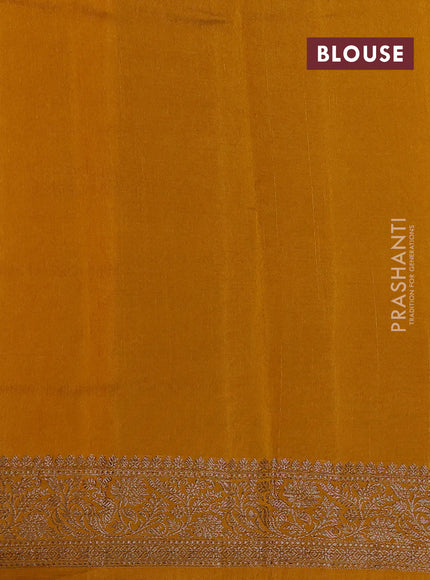 Banarasi semi matka silk saree mustard yellow with allover thread & zari woven buttas and woven border