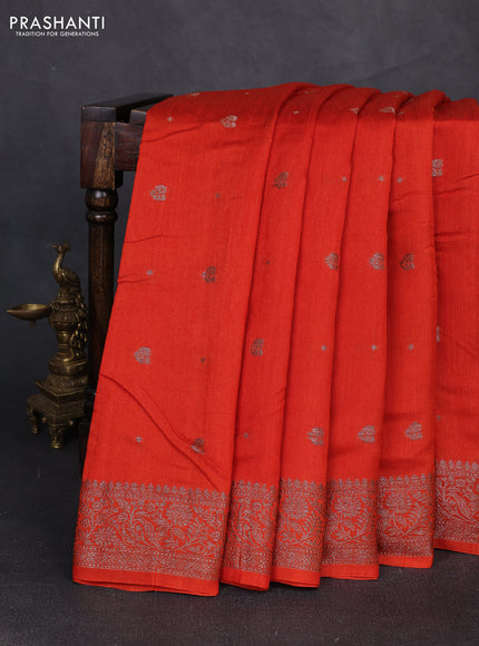 Banarasi semi matka silk saree rustic orange with allover thread & zari woven buttas and woven border