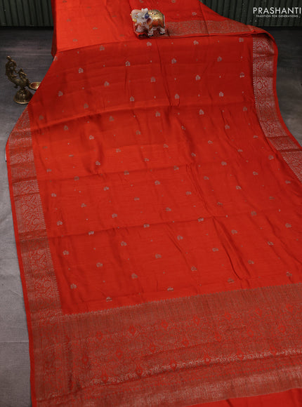 Banarasi semi matka silk saree rustic orange with allover thread & zari woven buttas and woven border