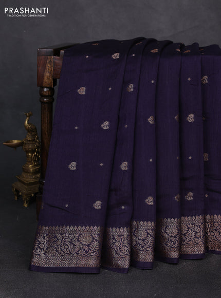 Banarasi semi matka silk saree navy blue with allover thread & zari woven buttas and woven border