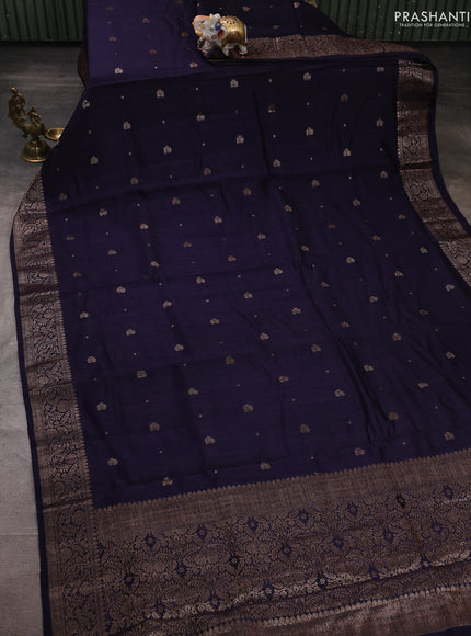 Banarasi semi matka silk saree navy blue with allover thread & zari woven buttas and woven border