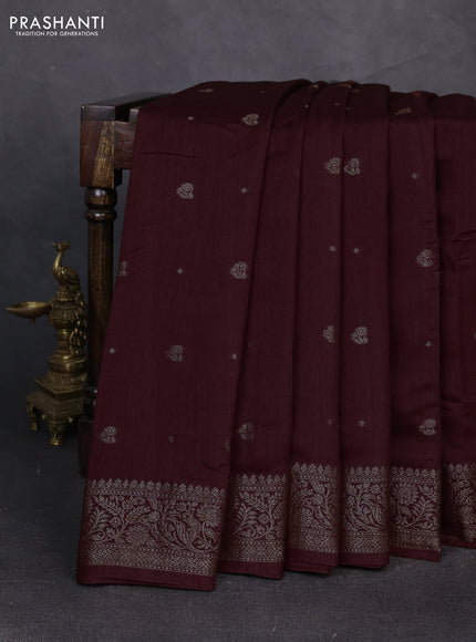 Banarasi semi matka silk saree coffee brown with allover thread & zari woven buttas and woven border