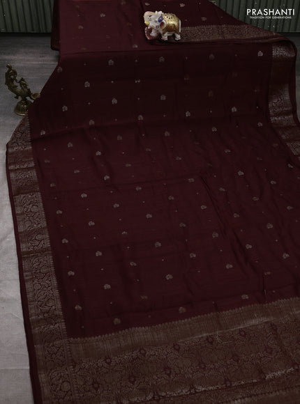 Banarasi semi matka silk saree coffee brown with allover thread & zari woven buttas and woven border