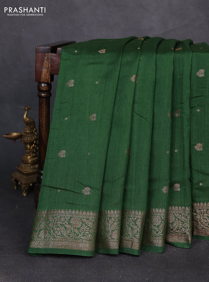 Banarasi semi matka silk saree green with allover thread & zari woven buttas and woven border
