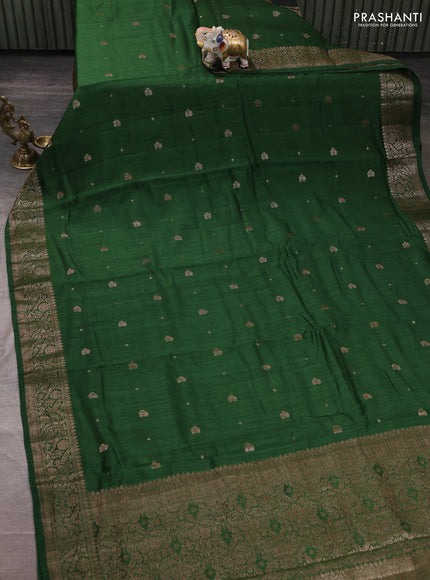 Banarasi semi matka silk saree green with allover thread & zari woven buttas and woven border