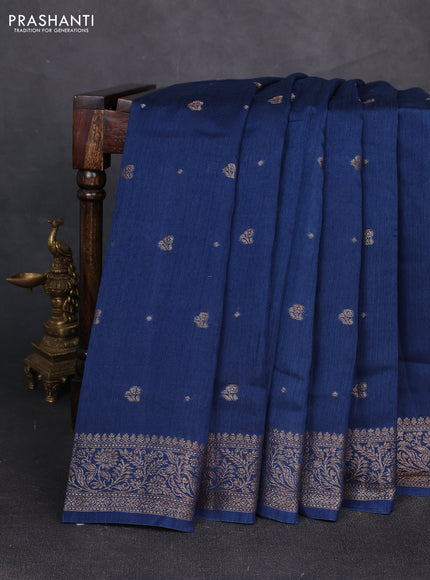Banarasi semi matka silk saree peacock blue with allover thread & zari woven buttas and woven border