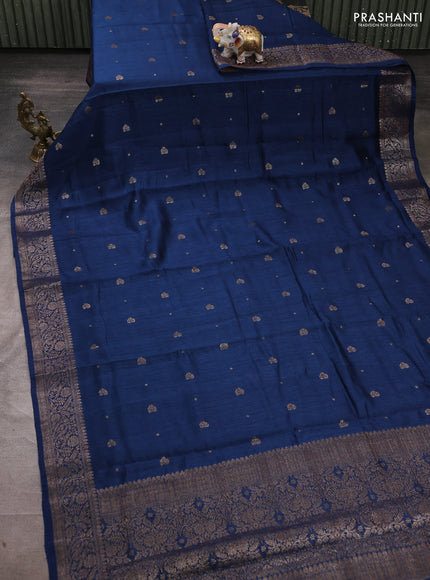 Banarasi semi matka silk saree peacock blue with allover thread & zari woven buttas and woven border