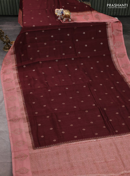 Banarasi semi matka silk saree coffee brown and peach shade with allover thread & zari woven buttas and woven butta border