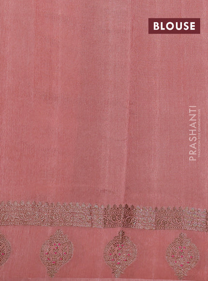 Banarasi semi matka silk saree coffee brown and peach shade with allover thread & zari woven buttas and woven butta border