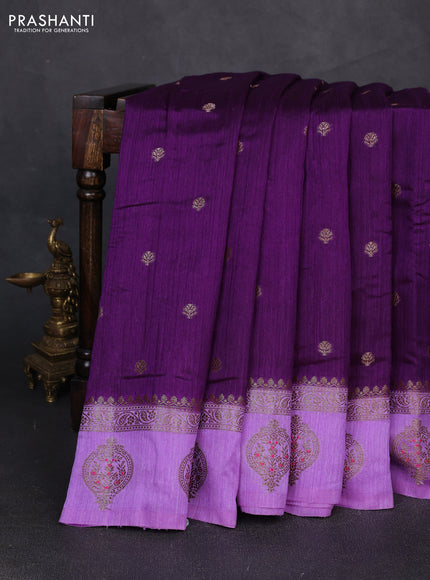 Banarasi semi matka silk saree violet and lavender with allover thread & zari woven buttas and woven butta border