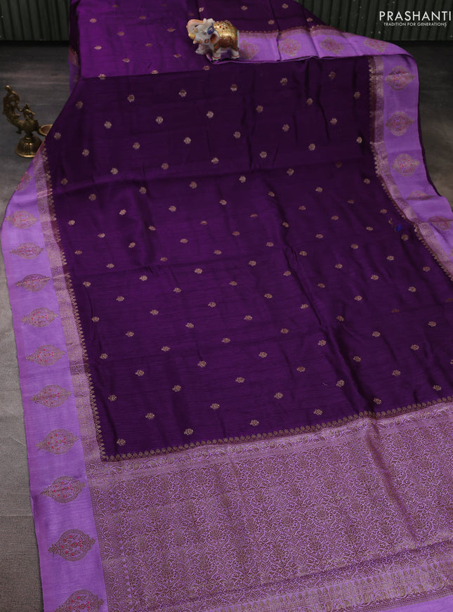 Banarasi semi matka silk saree violet and lavender with allover thread & zari woven buttas and woven butta border