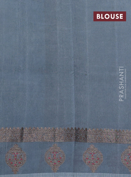 Banarasi semi matka silk saree navy blue and pastel blue with allover thread & zari woven buttas and woven butta border