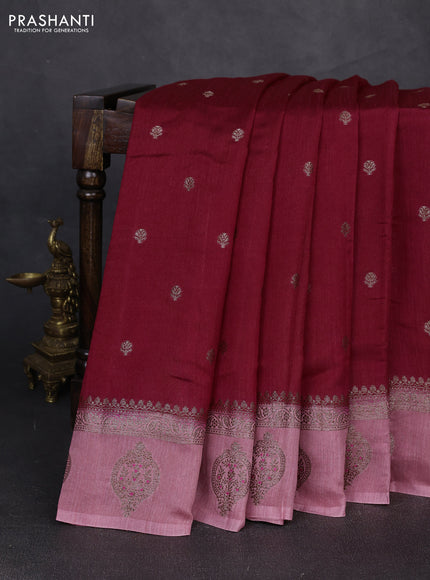 Banarasi semi matka silk saree red and peach shade with allover thread & zari woven buttas and woven butta border