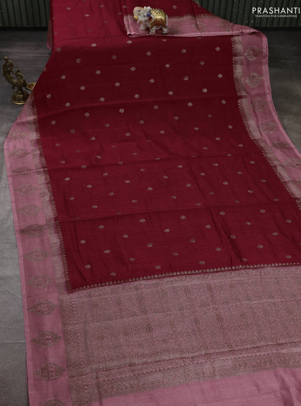 Banarasi semi matka silk saree red and peach shade with allover thread & zari woven buttas and woven butta border