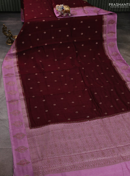 Banarasi semi matka silk saree deep maroon and lavender with allover thread & zari woven buttas and woven butta border