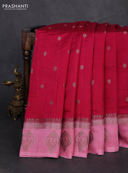Banarasi semi matka silk saree dark pink and light pink with allover thread & zari woven buttas and woven butta border