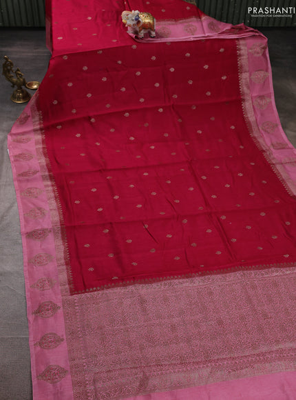 Banarasi semi matka silk saree dark pink and light pink with allover thread & zari woven buttas and woven butta border