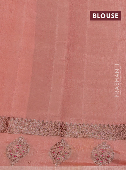 Banarasi semi matka silk saree orange and mild peach with allover thread & zari woven buttas and woven butta border