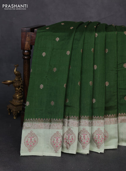 Banarasi semi matka silk saree green and pista green with allover thread & zari woven buttas and woven butta border
