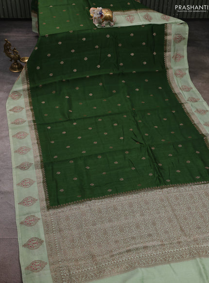 Banarasi semi matka silk saree green and pista green with allover thread & zari woven buttas and woven butta border