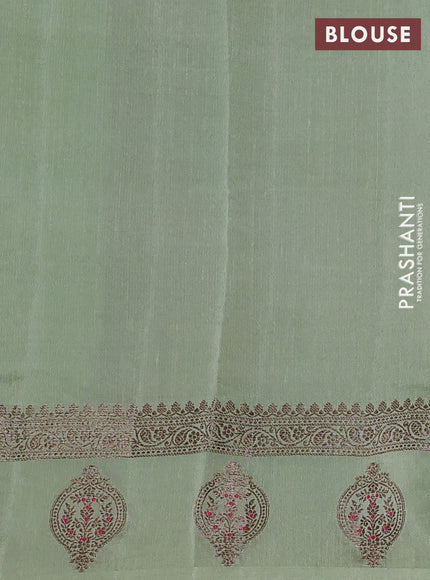 Banarasi semi matka silk saree green and pista green with allover thread & zari woven buttas and woven butta border
