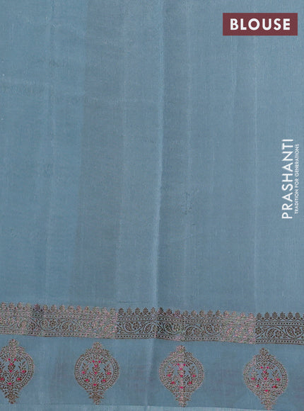 Banarasi semi matka silk saree peacock blue and pastel blue with allover thread & zari woven buttas and woven butta border