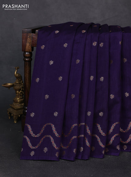 Banarasi semi matka silk saree dark blue with allover thread & zari woven buttas and woven border