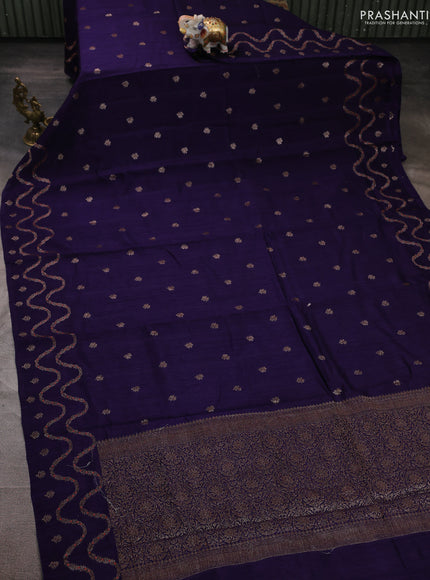 Banarasi semi matka silk saree dark blue with allover thread & zari woven buttas and woven border