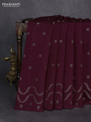 Banarasi semi matka silk saree wine shade with allover thread & zari woven buttas and woven border