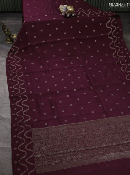 Banarasi semi matka silk saree wine shade with allover thread & zari woven buttas and woven border