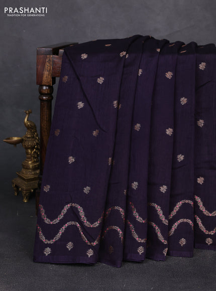 Banarasi semi matka silk saree navy blue with allover thread & zari woven buttas and woven border